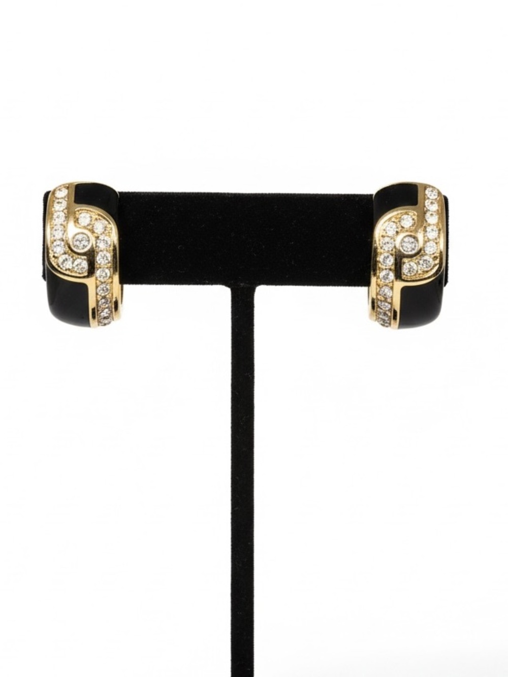 Vintage Swarovski Black Enamel Gold Tone Pave Crystal Half Hoop Earrings